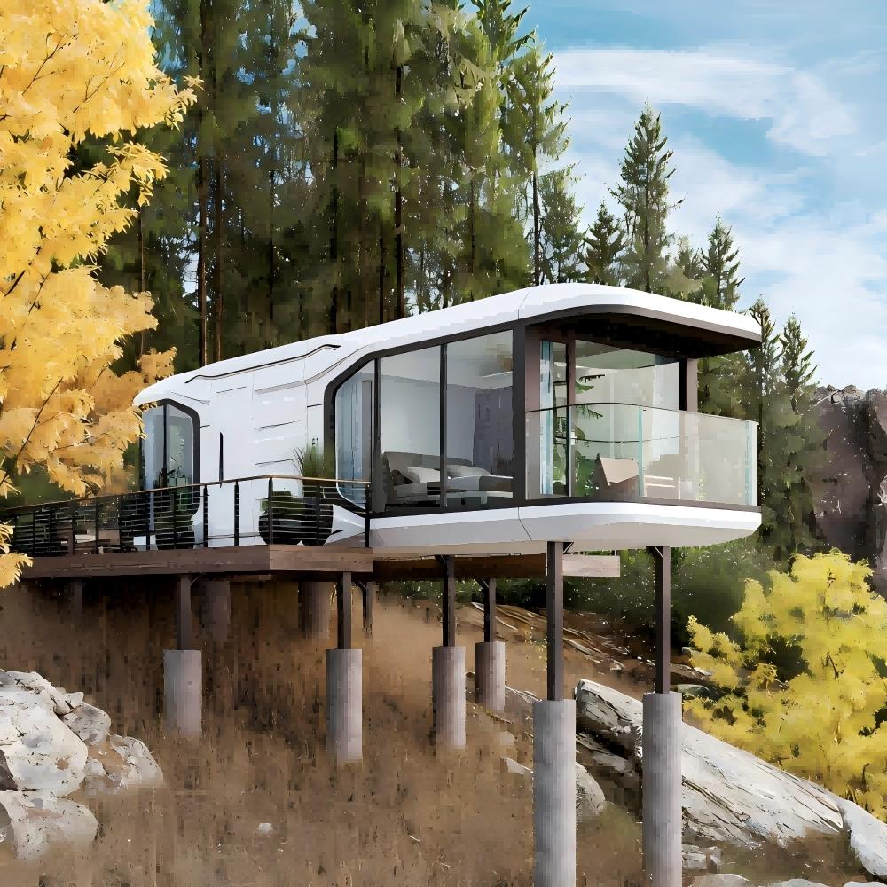 Cabinox modular home — forest setting at dusk